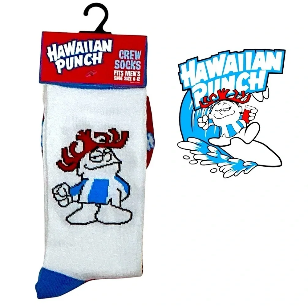 Hawaiian Punch Crew Socks Mens Novelty Funny Print Unisex OS Shoe Size 6-12 New